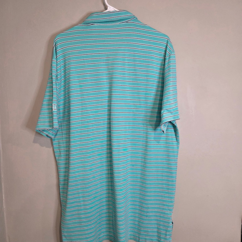 Polo Ralph Lauren Golf Shirt Mens Large Teal Striped Stretch Lisle Polo Pocket L - Picture 6 of 6